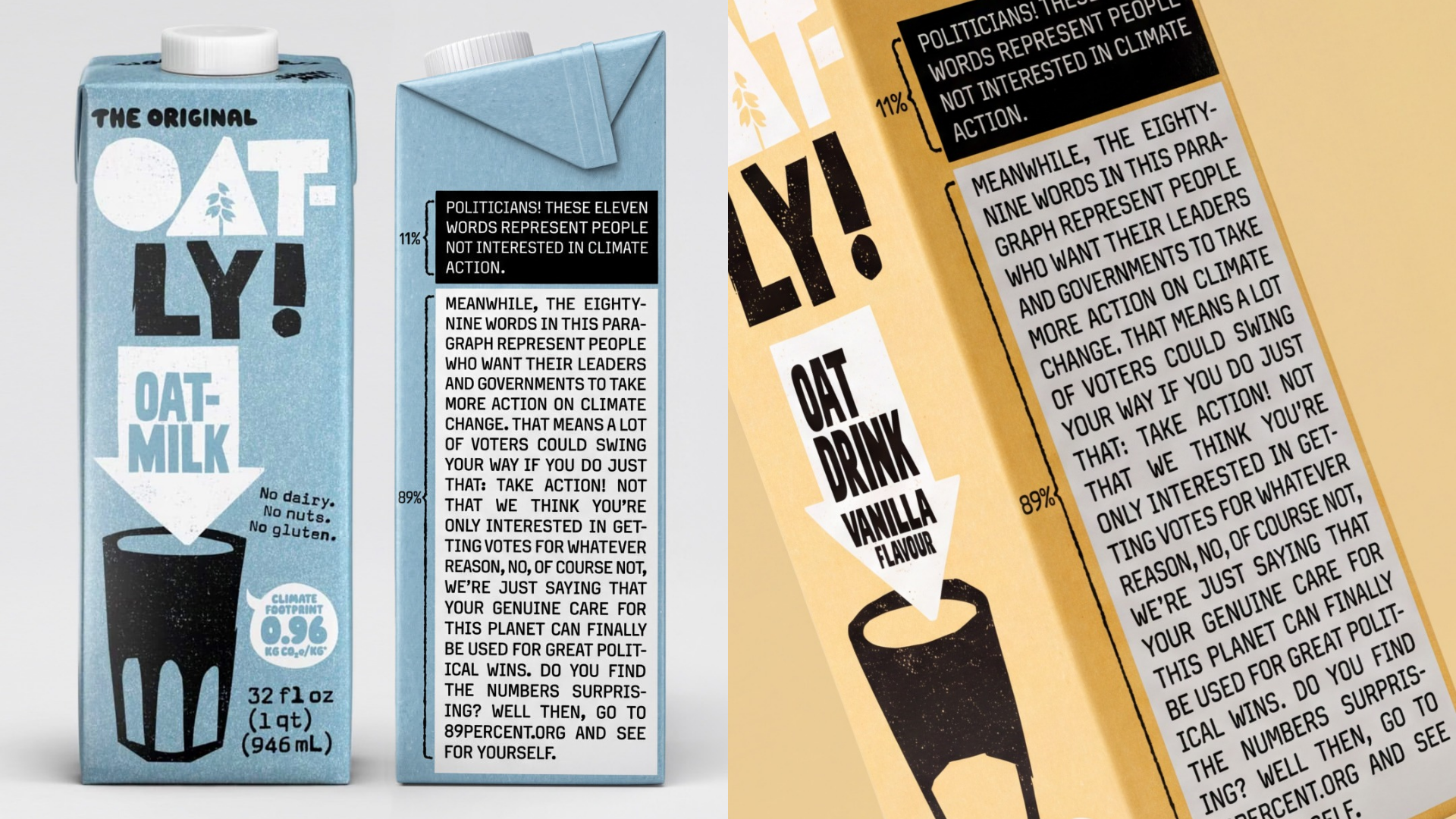 Oatly turns its packaging into a climate action message